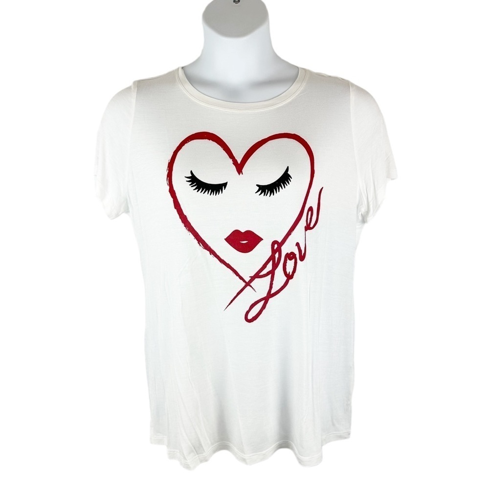 INC International Concepts Embellished Heart Face Love Top Size 0X